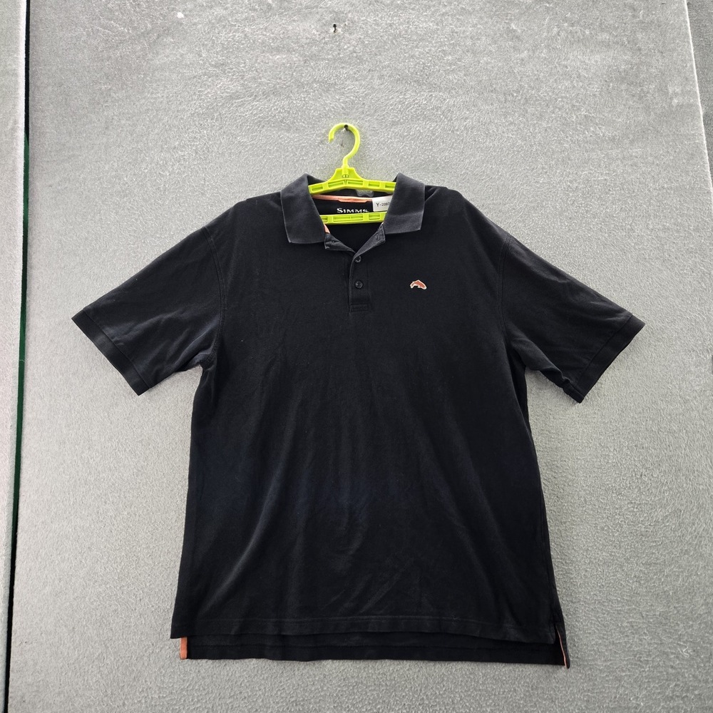 Simms Men Polo XL Black Fish Embroidered Short Sleeve‎ Logo